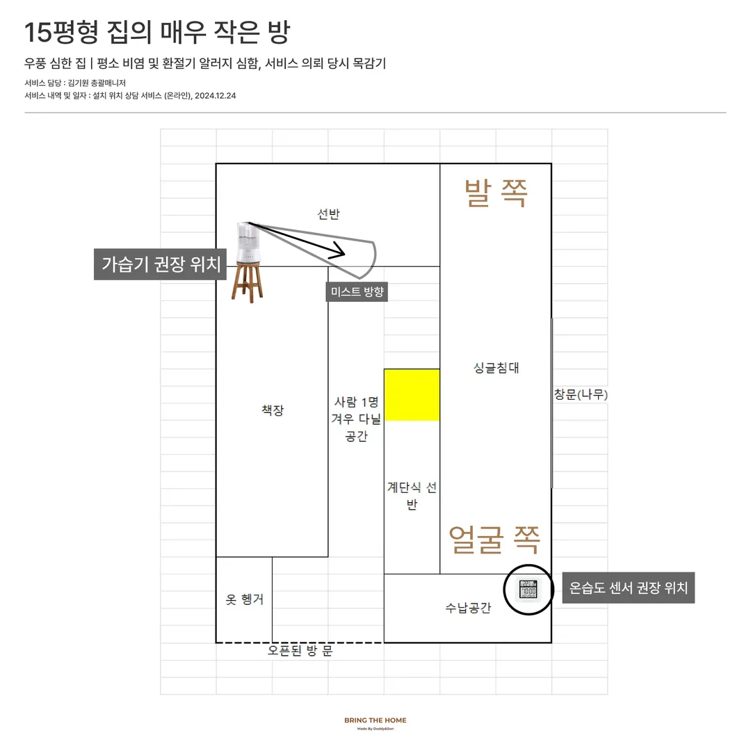 공간별 설치 가이드: [원룸]과 같은 좁은 공간에서 사용 안내 그림